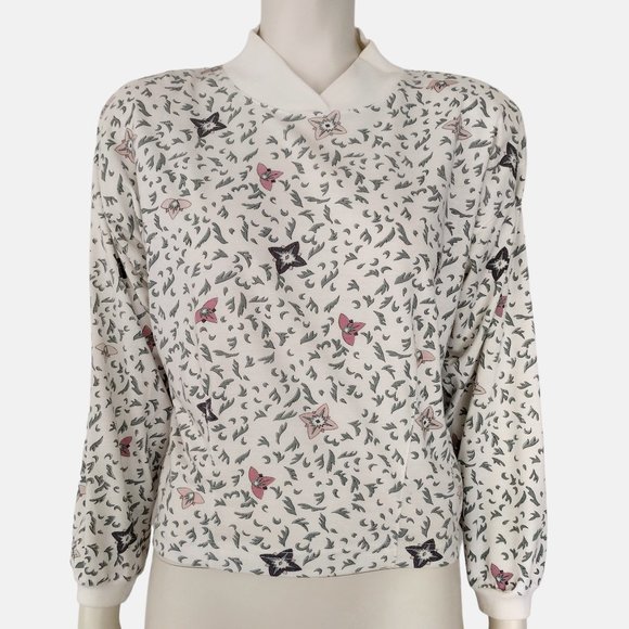 Vintage 1990s 62 East White Ditsy Print Mock Neck Knit Sweater - Picture 1 of 11